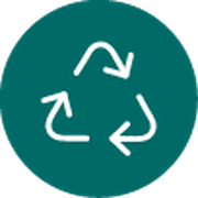 A teal circle with a white recycling icon in the middle.