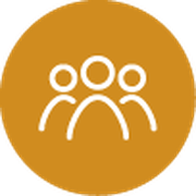 An orange circle with a white icon representing a person in the middle.